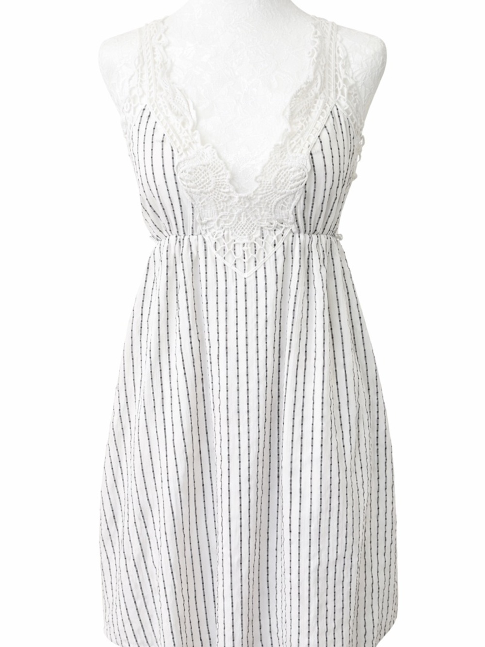 Altar’d State Boho Lace Trim Striped Mini Dress Size Small Flowy V-Neck